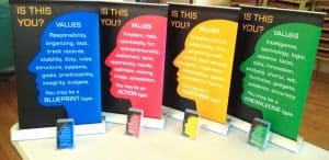 business cards and matching table-top banners