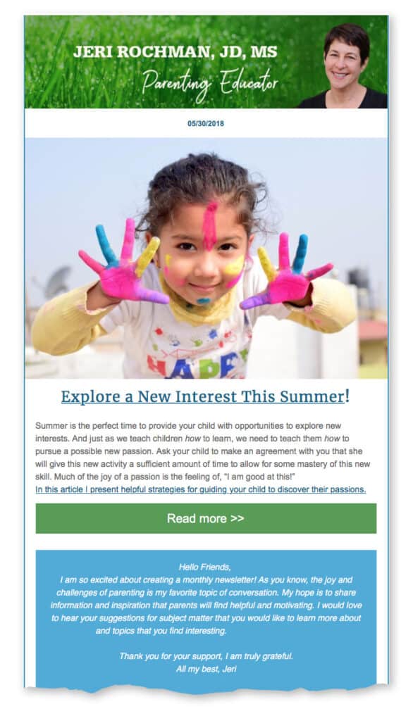 email template for parenting therapist