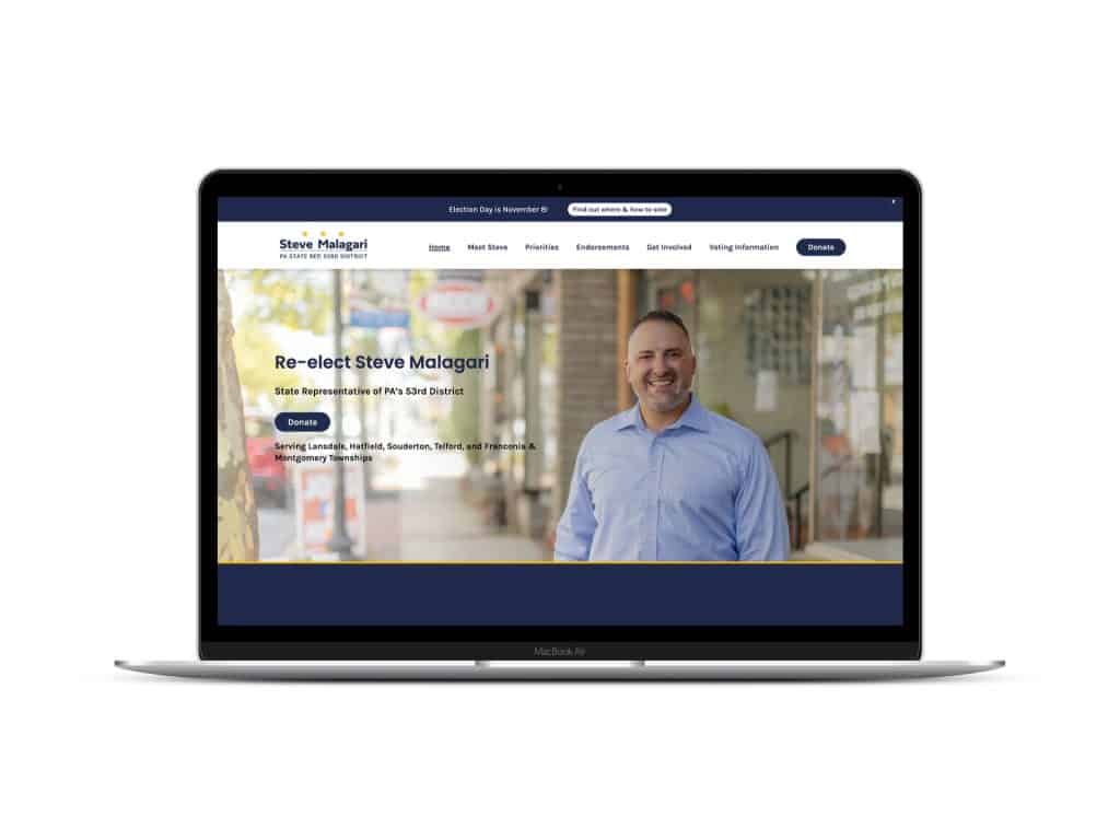website mockup for state senate candidate Steve Malagari